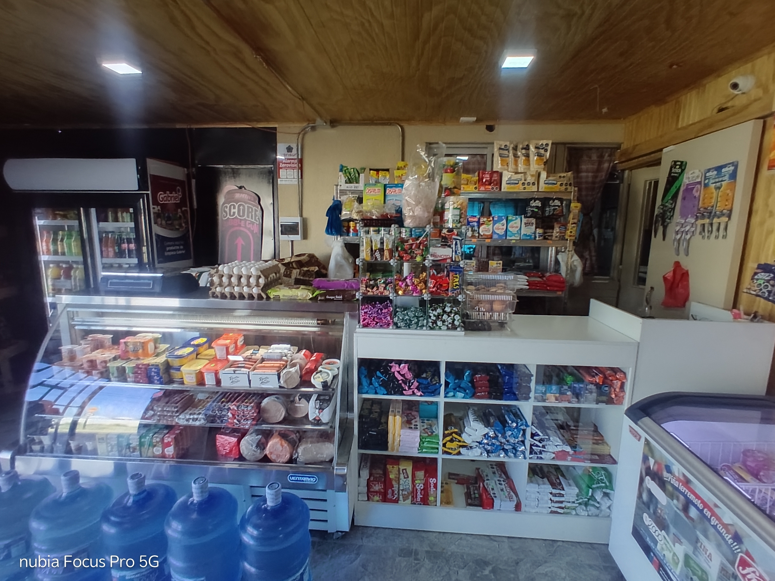 Interior del minimarket, mesón y vitrinas